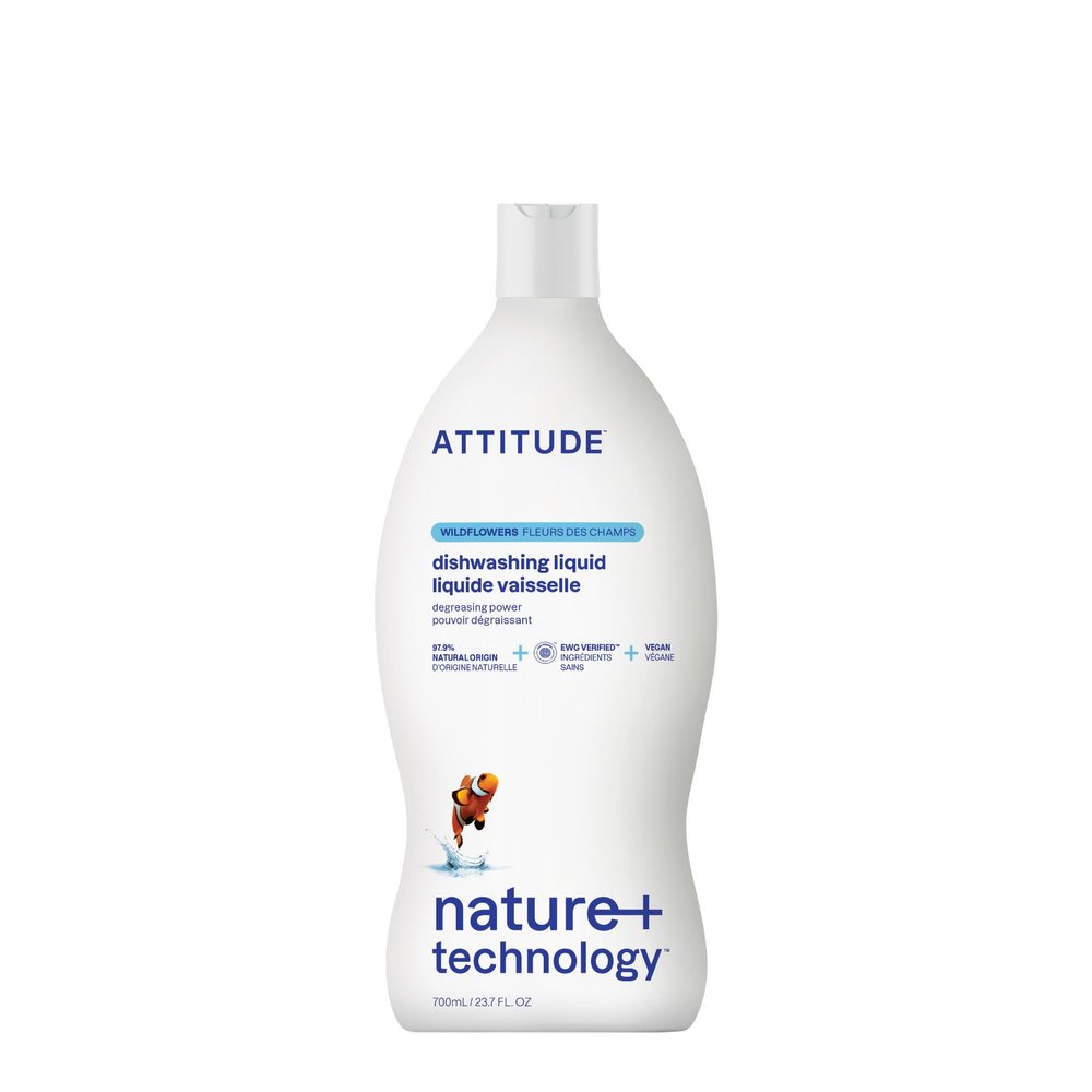 ATTITUDE Washing Up Liquid, EWG Verified, Plant-Based & Vegan Dish Soap, Naturally Derived, Wildflowers Scent, 700 mL