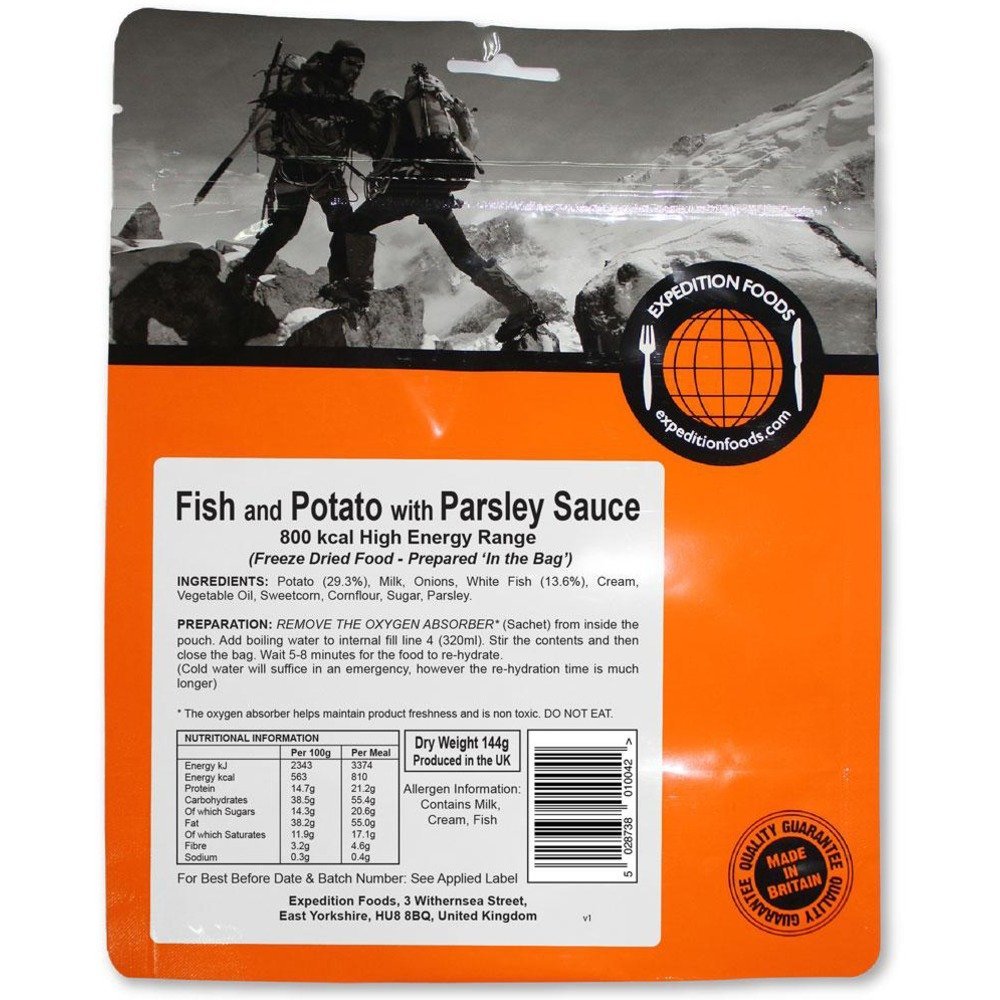 EXPEDITION FOODS Fish and Potato with Parsley Sauce (High Energy Serving / 800KCAL) | Freeze-Dried Camping & Hiking Food
