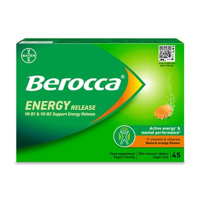 Berocca Vitamin C Effervescent Tablets, with Magnesium, Vitamin B12 & Vitamin B Complex, Orange Flavour, 1 Pack of 45 Tablets - 6 Weeks Supply
