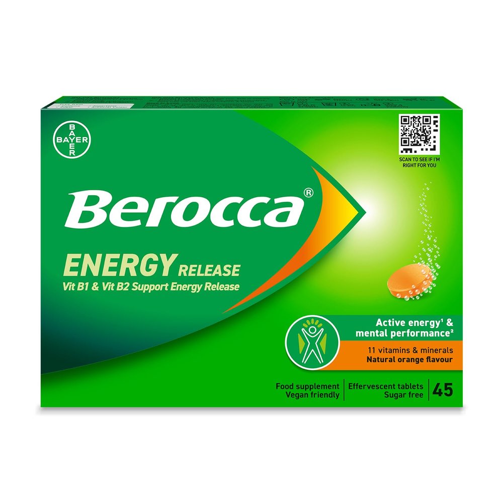 Berocca Vitamin C Effervescent Tablets, with Magnesium, Vitamin B12 & Vitamin B Complex, Orange Flavour, 1 Pack of 45 Tablets - 6 Weeks Supply