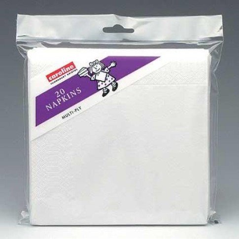 Caroline 33x33cm 2 Ply Paper Napkin Plain White 20pk