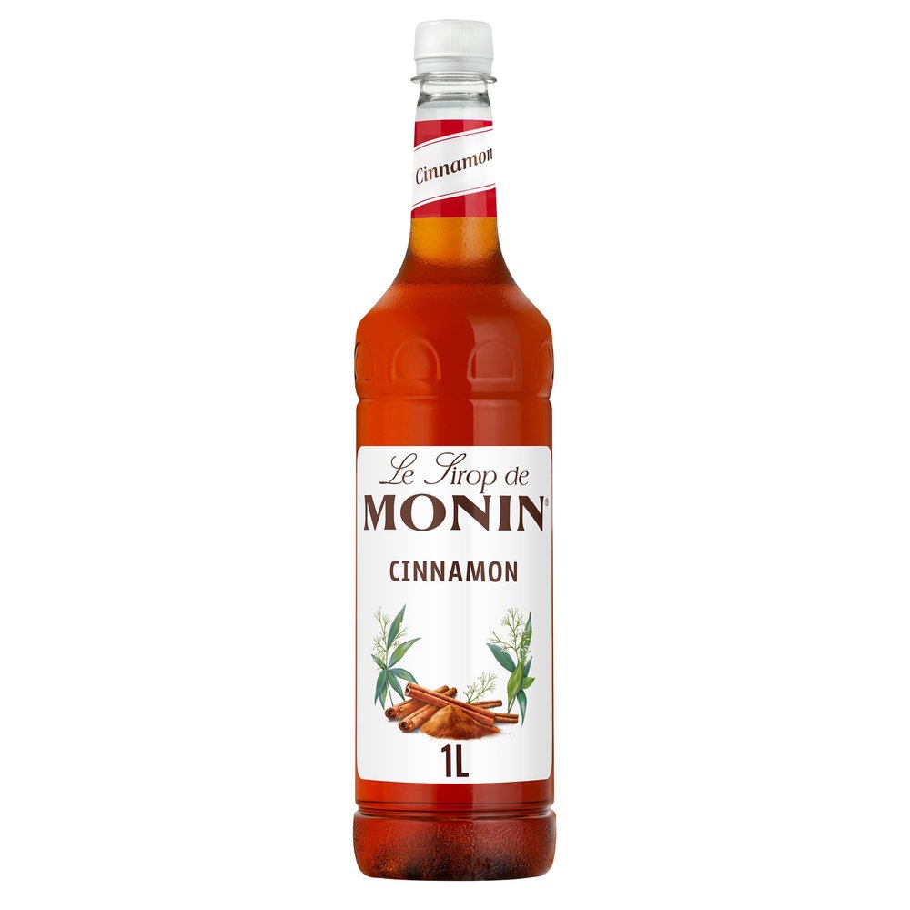 MONIN Premium Cinnamon Syrup 1L for Coffee and Cocktails. Vegan-Friendly, Allergen-Free, 100% Natural Flavours and Colourings