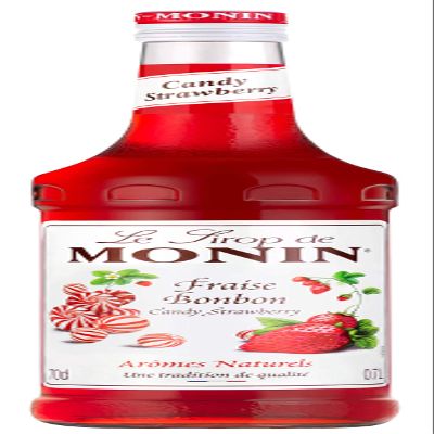 MONIN Premium Strawberry Candy Syrup 700ml for Cocktails and Mocktails. Vegan-Friendly, Allergen-Free, 100 Percent Natural Flavours and Colourings