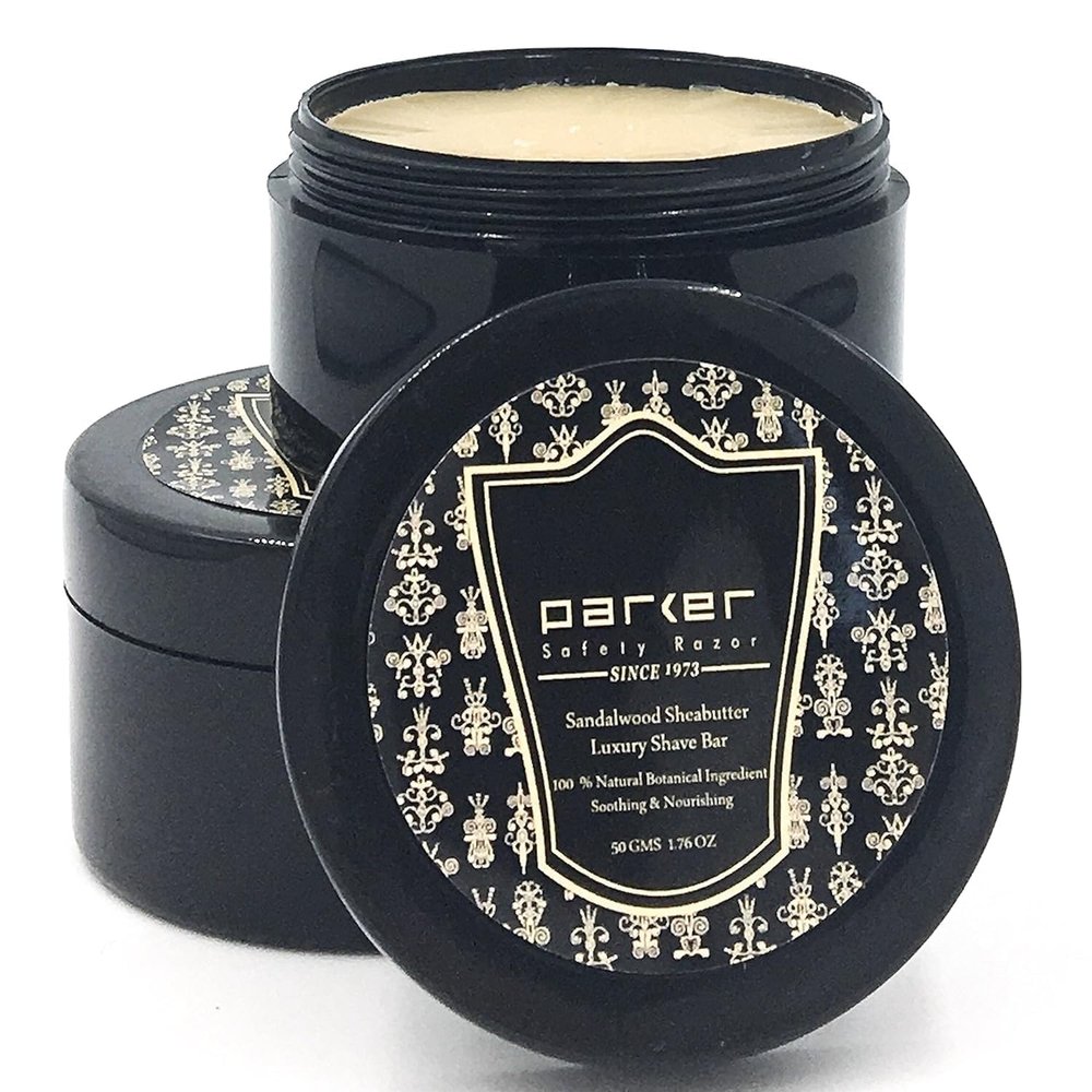 Parker Safety Razor Twin Pack - Premium Sandalwood & Shea Butter Shaving Soaps In Watertight Container - 1.76 Oz (50 Gm) Each