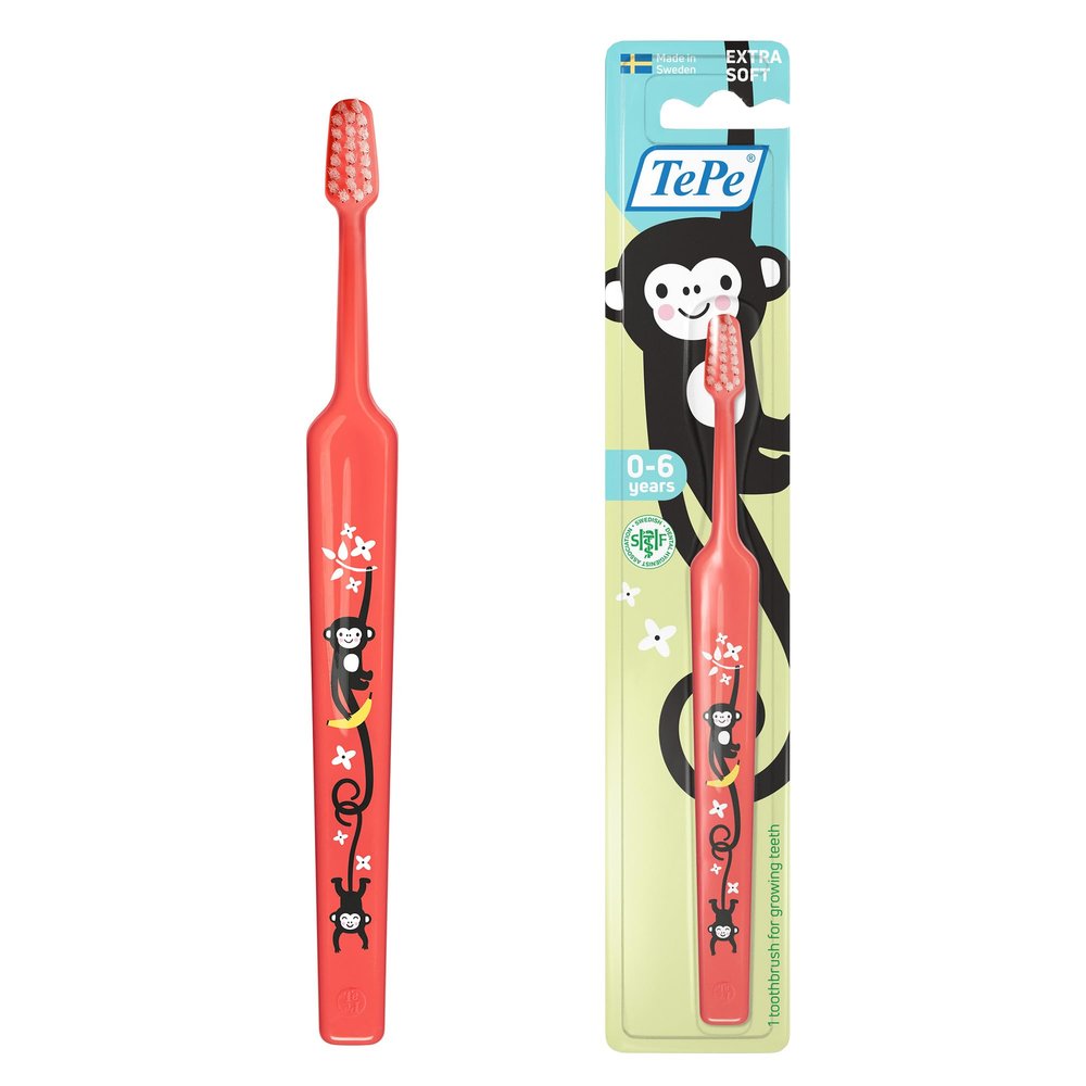 TePe Mini Toothbrush, Extra Soft, 1pc, Kids Toothbrush, Extra Soft bristles for Gentle Cleaning, from First Tooth Until 6 yrs
