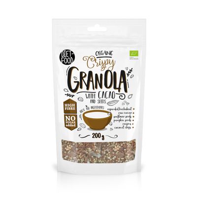 DIET-FOOD Keto Vegan Granola Organic Crispy Granola with Cocoa and Seeds Gluten Free Granola Breakfast Cereal Low Carb Non-GMO Snack No Added Sugar 200 g Pack of 1