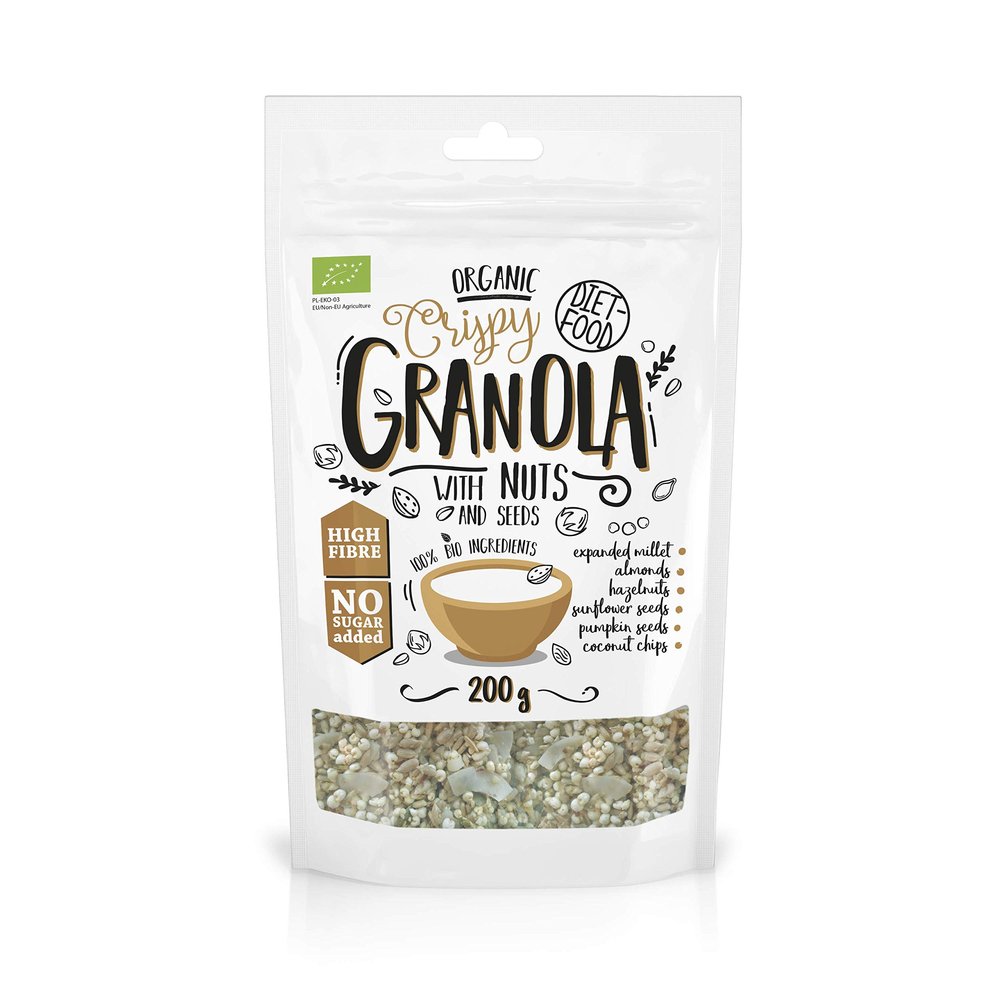 Diet-Food Organic Granola with Nuts Protein Snack Granola Natural Ingredients 200 g Nuts