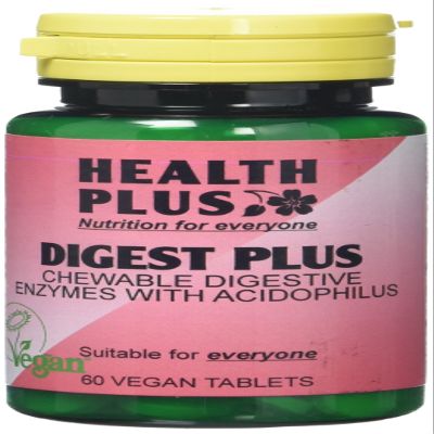 Health Plus Digest Plus : Digestive Enzyme Supplement : 60 Chewable Tablets, in a planet-friendly 99% recycled pot