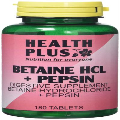 Health Plus Betaine Hcl + Pepsin : Digestive Health Supplement : 180 Tablets, in a planet-friendly 99% recycled pot