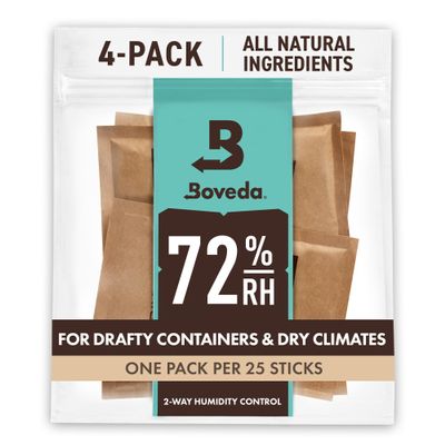 Boveda 72% Two-Way Humidity Control Packs For Wood Containers  Size 60  4 Pack  Moisture Absorbers  Humidifier Packs  Hydration Packets in Resealable Bag