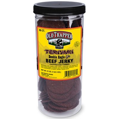 Old Trapper Teriyaki Double Eagle Beef Jerky | Traditional Style Real Wood Smoked Made From 100% Lean Beef | 1 Jar (80Piece), 80Count