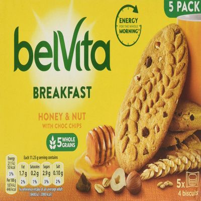 Belvita Breakfast Honey Nuts 5x4 Biscuits, 255 g (Pack of 10)