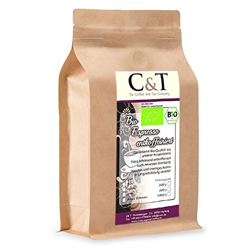 C & T Bio Espresso Crema | Deceased 100% Arabica Coffee 1000g Decaffeinated Whole Beans in Electric Paper Bag