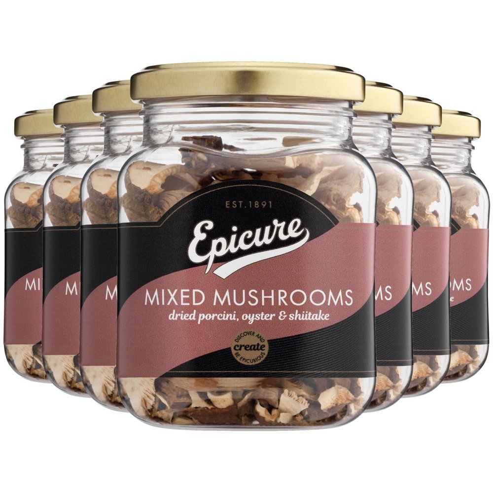 Epicure Mixed Mushrooms, Dried Porcini, Oyster & Shiitake, 25 g (Pack of 6)