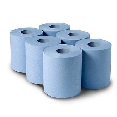 6 ROLLS (1 X 6 PACKS) BLUE PAPER WIPE CENTRE FEED TOWEL