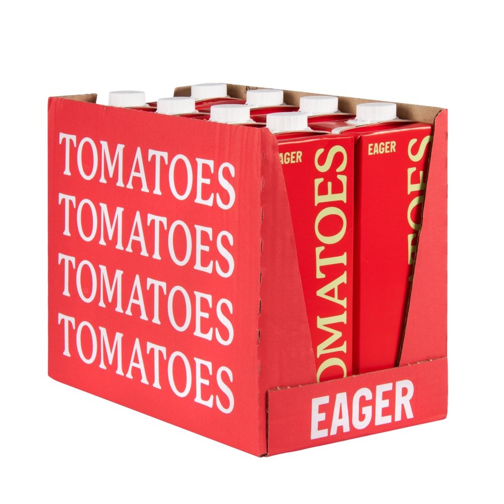 Eager Tomato Juice 100% Pressed, Refreshing Fruit Drink, NFC Not From Concentrate, 1 Litre (Pack of 8)
