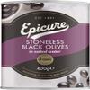 Epicure Mediterranean Stoneless Black Olives in Salted Water Whole Briny Olives for Creative Cooking, 400 g (Pack of 12) view 3