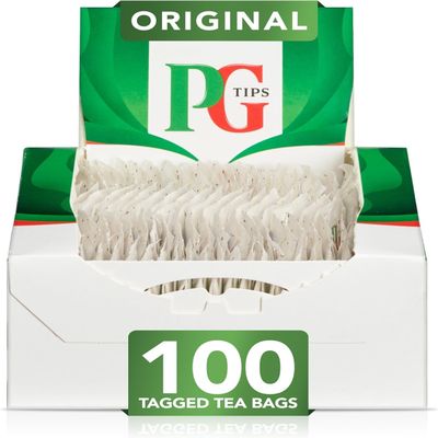 PG Tips Original | 100 Black Tea Bags Bulk | One Cup | String & Tagged | Refreshing & Flavourful | Ideal for Office Breaks & Catering, Celebrations, Afternoon Tea | Plant Based Biodegradable Teabags