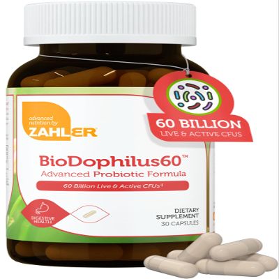 Zahler Biodophilus, All Natural Advanced Probiotic and Prebiotic Supplement, Promotes Digestive Health, 60 Billion Live Cultures and Intestinal Flora Per Serving, Optimal and Most Potent Acidophilus Supplement, Certified Kosher, 30 Capsules