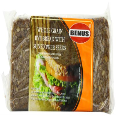 Benus Wholegrain Rye Bread with Sunflower Seeds 500 g (Pack of 12)