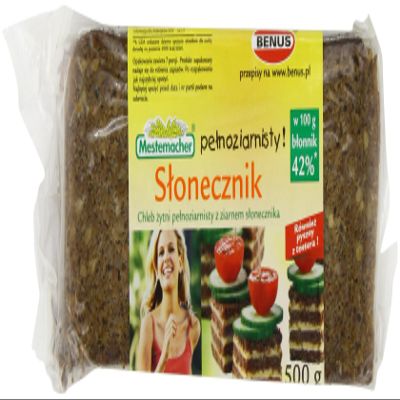 Benus Whole Grain Rye Bread with Sunflower Seeds 500 g (Pack of 6)