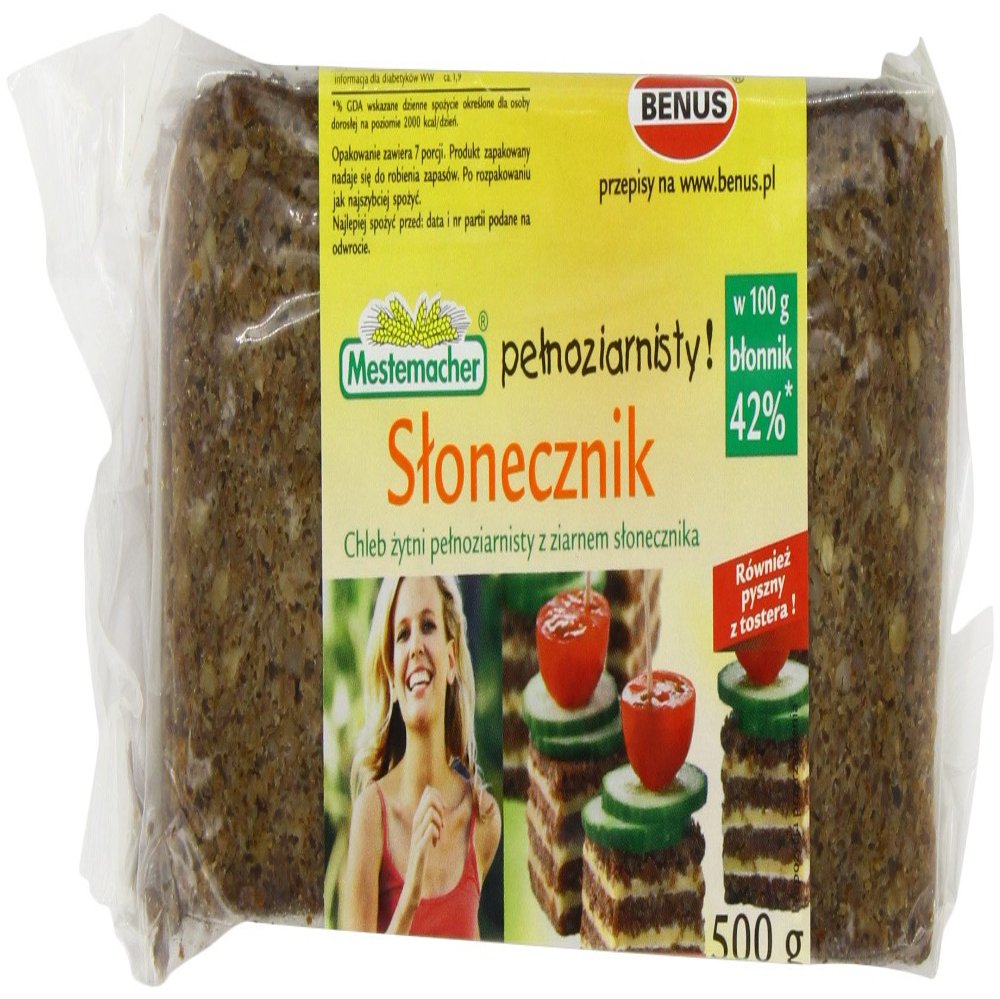 Benus Whole Grain Rye Bread with Sunflower Seeds 500 g (Pack of 6)