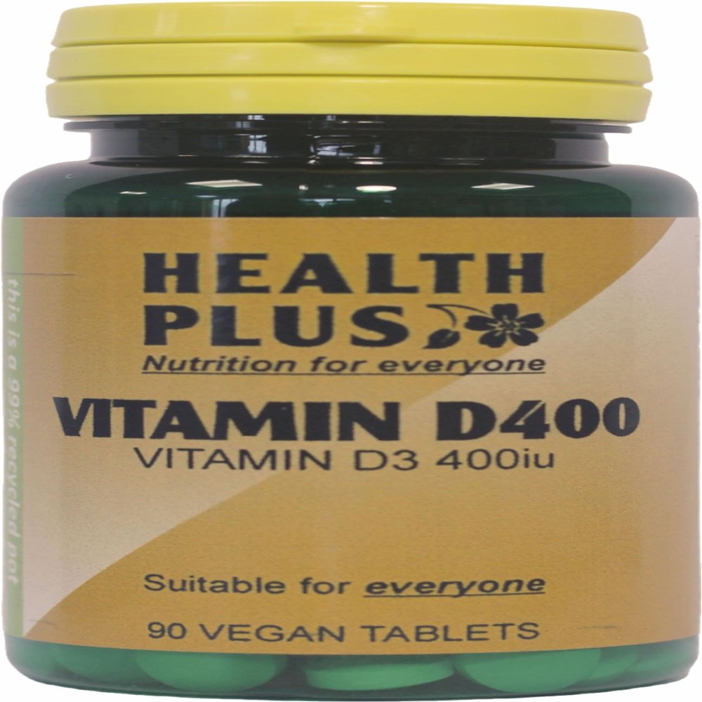Health Plus Vitamin D3 400iu (10g) : Vitamin D Supplement - 90 Tablets, in a planet-friendly 99% recycled pot
