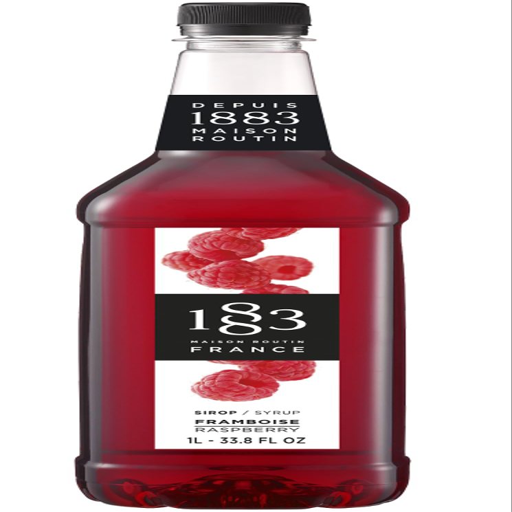 1883 Maison Routin Premium Raspberry Syrup Made with Pure Cane Sugar & Real Fruit Juice for Cocktails, Mocktails, Iced Tea and Baking, Vegan-Friendly, Natural Flavours - 1L Glass Bottle