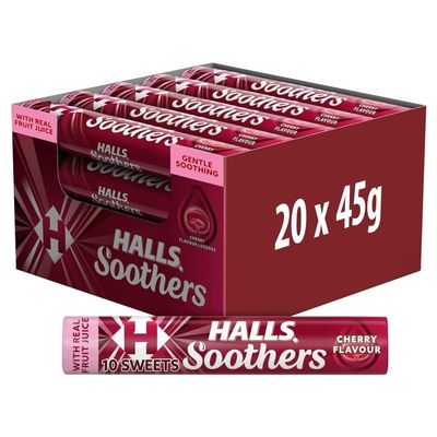 Halls Soothers Cherry Flavour Lozenges, Gentle Soothing with Real Fruit Juice, 45 g (Pack of 20)