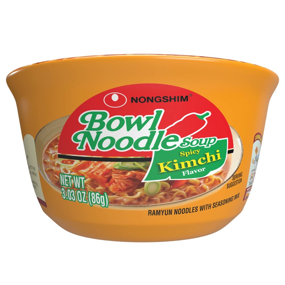 NongShim Bowl Noodle Soup, Kimchi, 3.03 Ounce (Pack of 12)