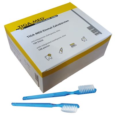 TIGA-MED 100 Pack Disposable Toothbrushes with Toothpaste | Individually Wrapped Single-Use Toothbrushes for Travel, Hotel Guests, Hospitals & Emergency Kits | No Water Required