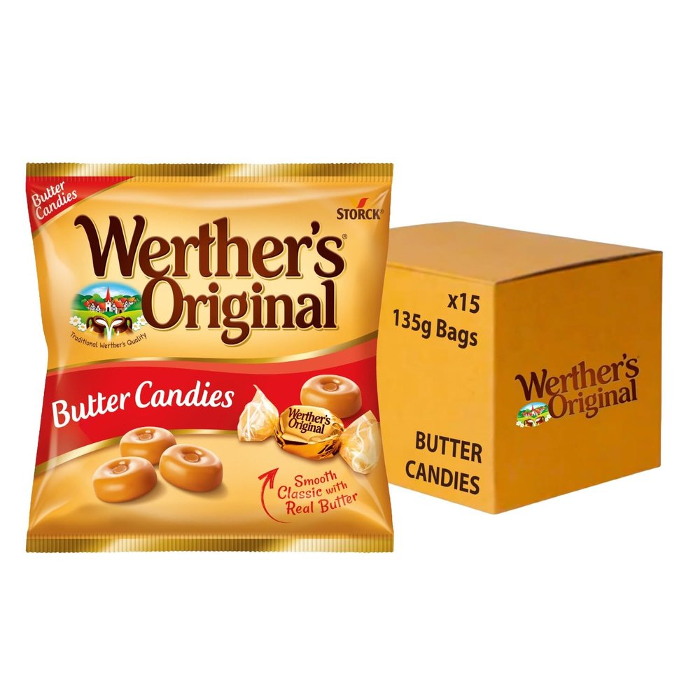 Werther's Original Butter Candies, Perfectly Sized Classic Caramel Treats, Gluten-Free & Vegetarian, 135 g (Pack of 15 Bags)