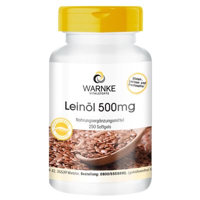 Linseed Oil Capsules - Vegetable Omega 3-6-9 Capsules - High Dose - Flaxseed Oil 500mg - 250 Softgels - Bulk Pack | Warnke Vitalstoffe - German Pharmacy Quality