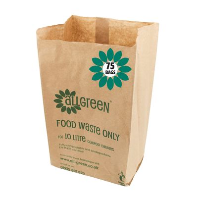 10 Litre x 75 Paper Compostable Bags Kitchen Caddy Liners - Food Waste Bin Liners - EcoSack 10L Biodegradable Bags with Composting Guide