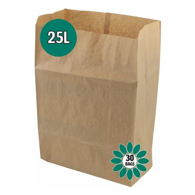 25 Litre x 30 Paper Compostable Bags Kitchen Caddy Liners - Food Waste Bin Liners - EcoSack 25L Biodegradable Bags with Composting Guide