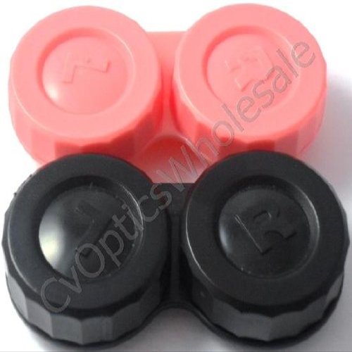2 Contact Lens Soaking Storage Cases - 1 Black / 1 Pink - UK Made