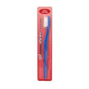 Addis Toothbrush Dual Texture to Remove Plague & Stimulate The Gums - Colours Vary (Pack of 4)