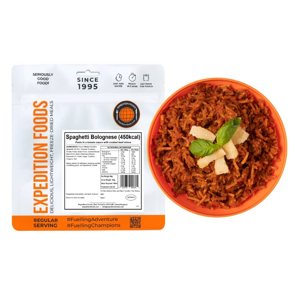 EXPEDITION FOODS Spaghetti Bolognese (Single Serving / 450KCAL) | Freeze-Dried Camping & Hiking Food