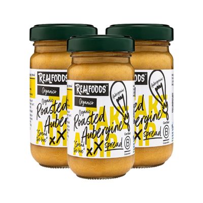 Realfoods by Organico | Organic Roasted Aubergine Spread & Dip  Rich Puglian Flavour, Farm-Crafted & Vegan-Friendly 140g (Pack of 3)