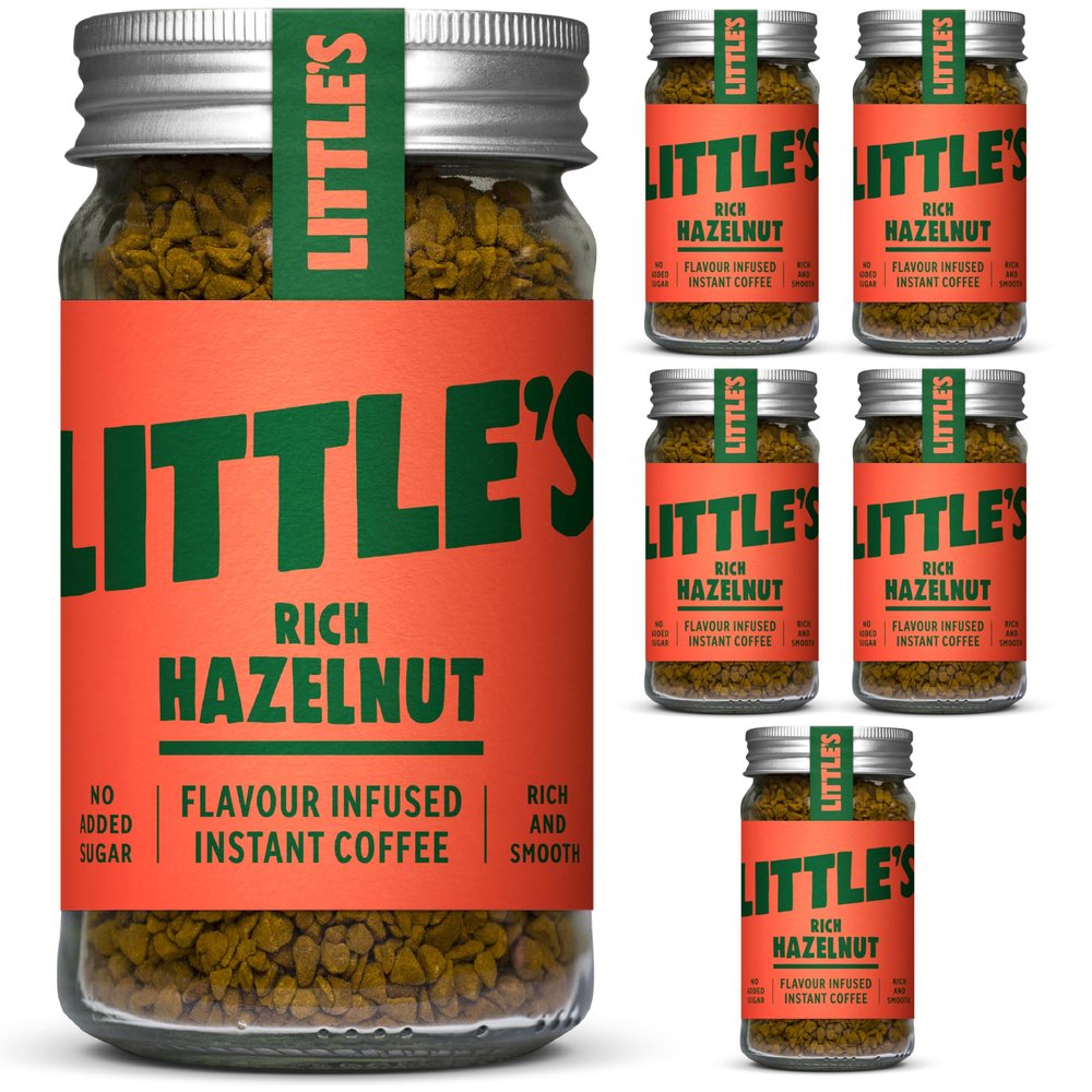 Little's Rich Hazelnut Flavoured Instant Coffee, 6 Pack (50g x 6) - Rich & Smooth Coffee, Infused With Hazelnut Flavour - Vegan Friendly, Low Calories, No Added Sugar