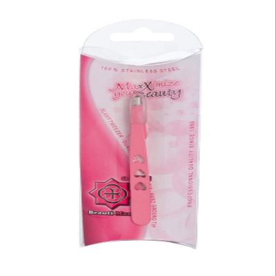 Beautimaxx 3.5-inch Pink powder Coating Slant Tip Eyebrow Tweezer