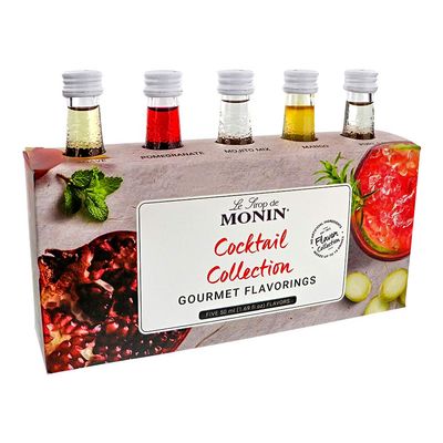 MONIN Premium Cocktail Syrup Gift Set 5x5cl. 1x Passionfruit, 1x Strawberry, 1x Mojito Mint, 1x Coconut, 1x Elderflower. Perfect for Passionfruit Martinis, Pina Coladas, Mojitos. Vegan-friendly