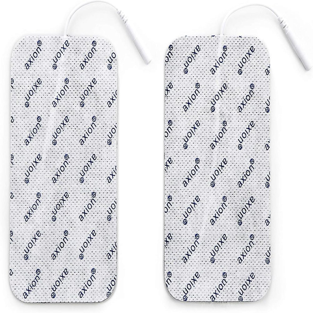 Big Electrodes with 2mm Jack - 2 self Adhesive Pads - 12x7cm - Compatible to TENS EMS Units with 2mm Connection - axion Brand Quality