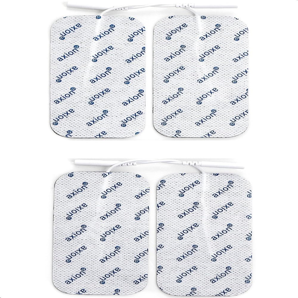 axion Pack of 4 Electrodes. Self-Adhesive Pads 10x5cm for TENS EMS Units with 2mm Connection. Pads for Pain Treatment, Muscle Growth, Toning and Massage