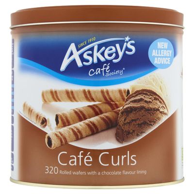 Askeys Caf Society Caf Curls 320 Rolled Wafers with a Chocolate Flavoured Lining