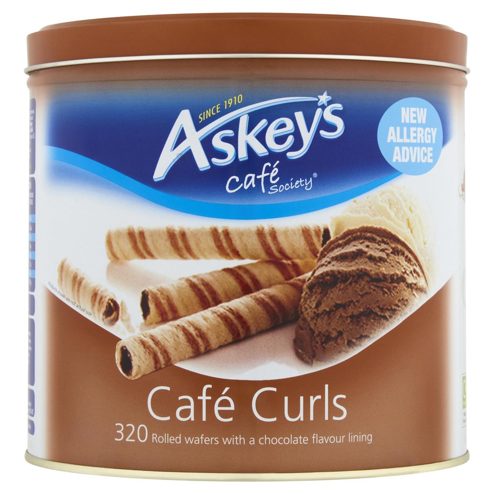 Askeys Caf Society Caf Curls 320 Rolled Wafers with a Chocolate Flavoured Lining