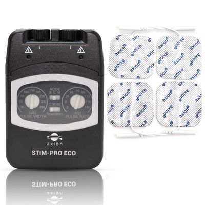 axion Dual Channel TENS Machine for Pain Relief STIM-PRO ECO Including 4 2x2'' Electrode Pads | Freely Adjustable parameters and stepless Intensity Control | Certified Medical Device