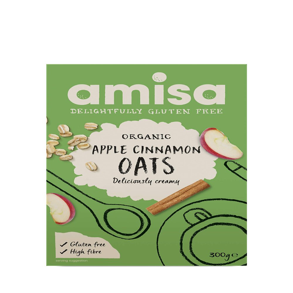 Amisa Organic Porridge Oats with Apple and Cinnamon 300g (Pack of 3)