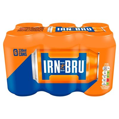IRN-BRU Regular, 6 Pack Iconic Flavoureded Fizzy Drinks Multipack Cans - 6 x 330ml Cans