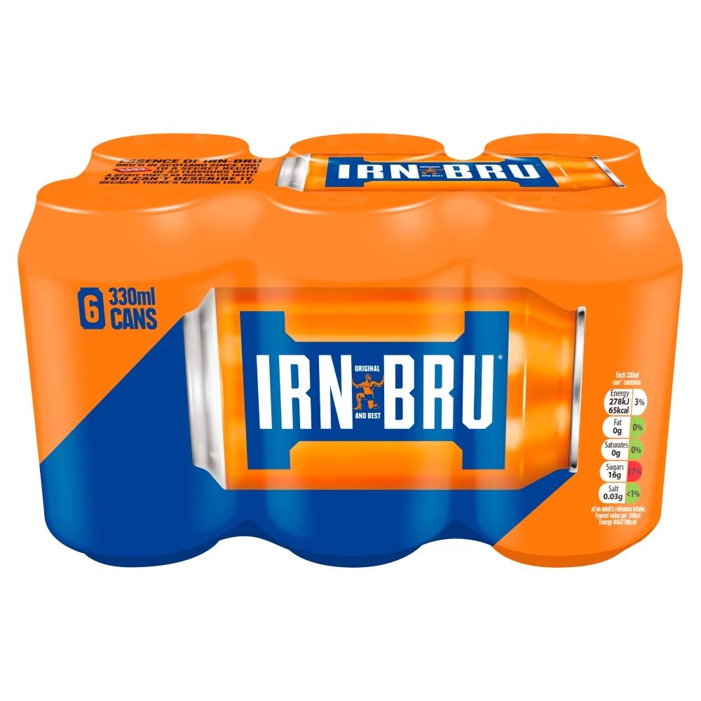 IRN-BRU Regular, 6 Pack Iconic Flavoureded Fizzy Drinks Multipack Cans - 6 x 330ml Cans